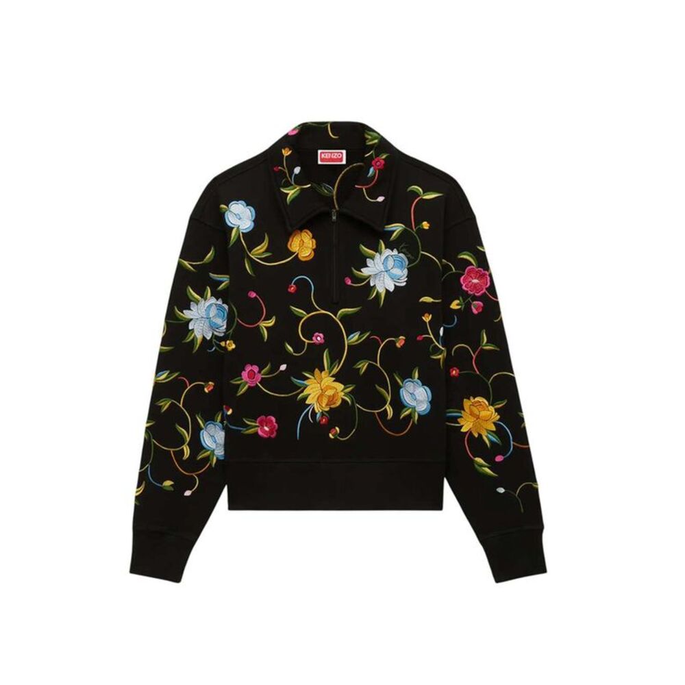 Kenzo Men `Kenzo Wildflower` Embroidered Half-Zip Cotton Sweatshirt